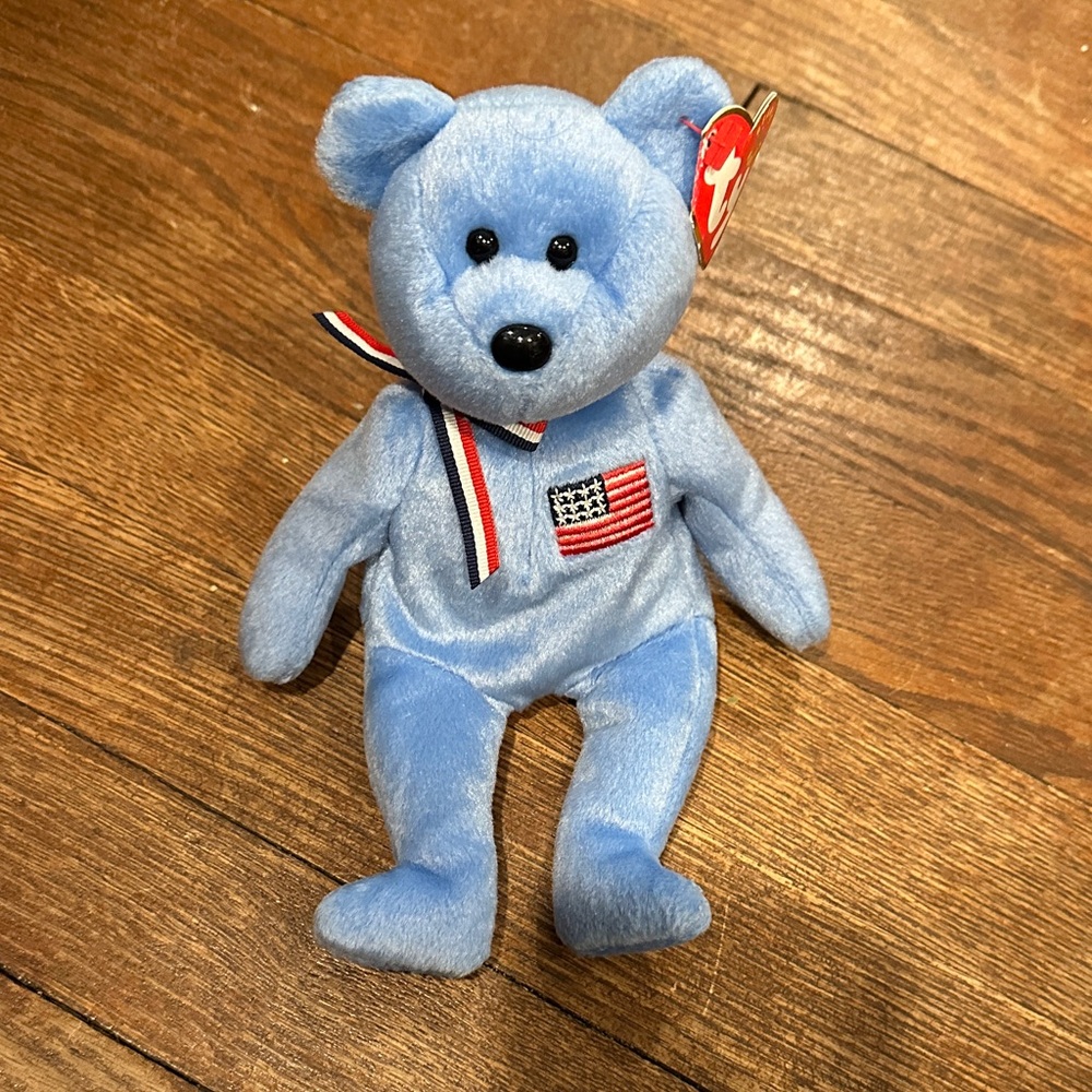Ty Blue Bear with Flag Patch